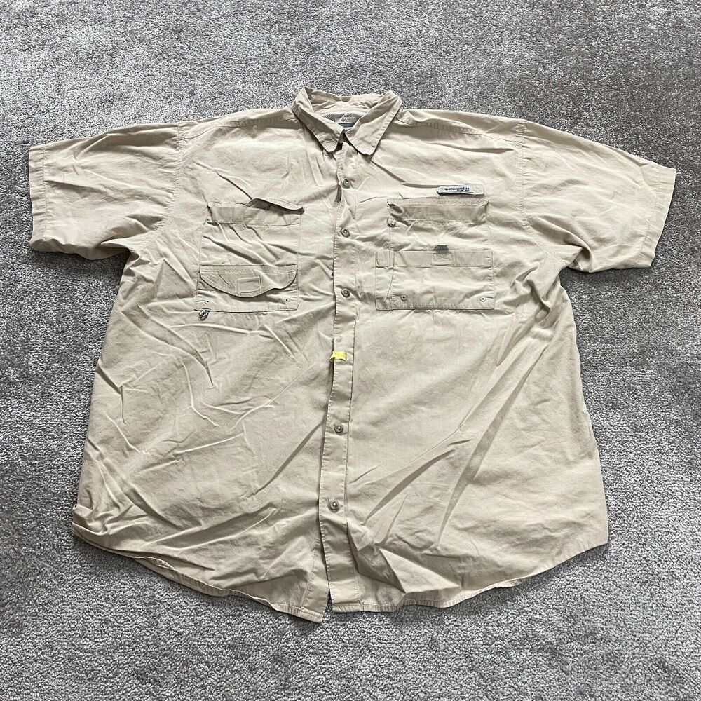 Columbia PFG Bonehead Shirt Men XL Brown Button Down Short Sleeve Cotton Fishing